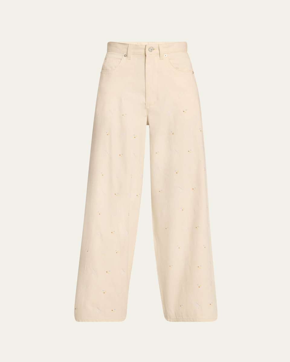 Embroidered Classic Wide Leg Pants